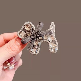 闪钻蝴蝶结泰迪小狗发卡女新款 气质侧边刘海夹子高级感碎发鸭嘴夹