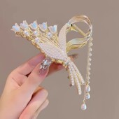 铃兰花麦穗流苏发夹后脑勺精致抓夹女夏季 大号高级感鲨鱼夹子头饰