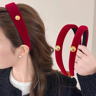 酒红色丝绒发箍女2025新款 日常外戴发卡复古高级感发饰高颅顶头箍