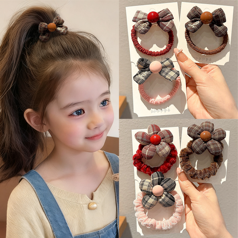 高马尾发绳格纹珠珠蝴蝶结发圈