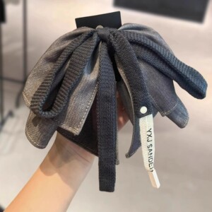 牛仔灰高马尾蝴蝶结抓夹发
