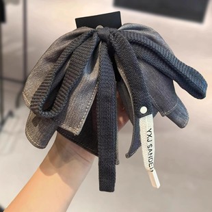 韩国洋气牛仔灰高马尾蝴蝶结抓夹发夹后脑勺高级感网红气质鲨鱼夹