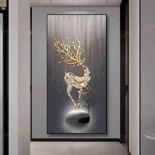 轻奢风玄关画装饰画入户正对门客厅走廊过道挂画高端大气麋鹿挂画
