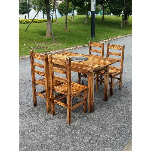 下沉式电磁炉火锅桌商用组合饭店餐饮实木火锅桌子电磁炉一体餐桌