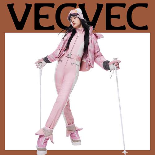VECVEC粉色双板连体服滑雪服女套装滑雪衣防风防水专业运动少女