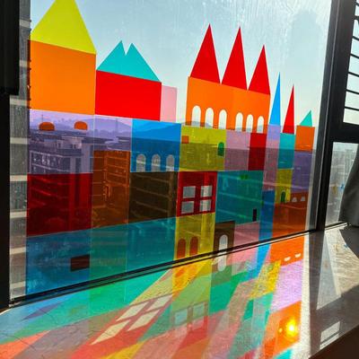 幼儿园光影区走廊窗户七彩色玻璃贴纸自带背胶贴膜环创材料半成品