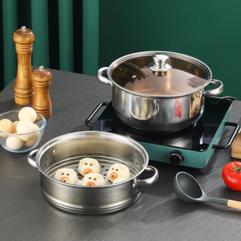 不锈钢双层蒸锅家用24cm加厚玻璃盖多功能双耳通用礼品汤蒸锅logo,厨房/烹饪用具,蒸锅/蒸桶,淘宝优惠券,粉丝福利购,淘宝优惠卷
