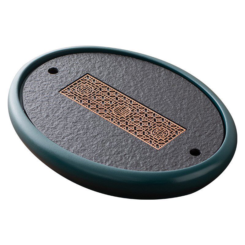 椭圆形乌金石茶盘家用新中式轻奢茶台陶瓷茶具套装储排沥水茶托盘