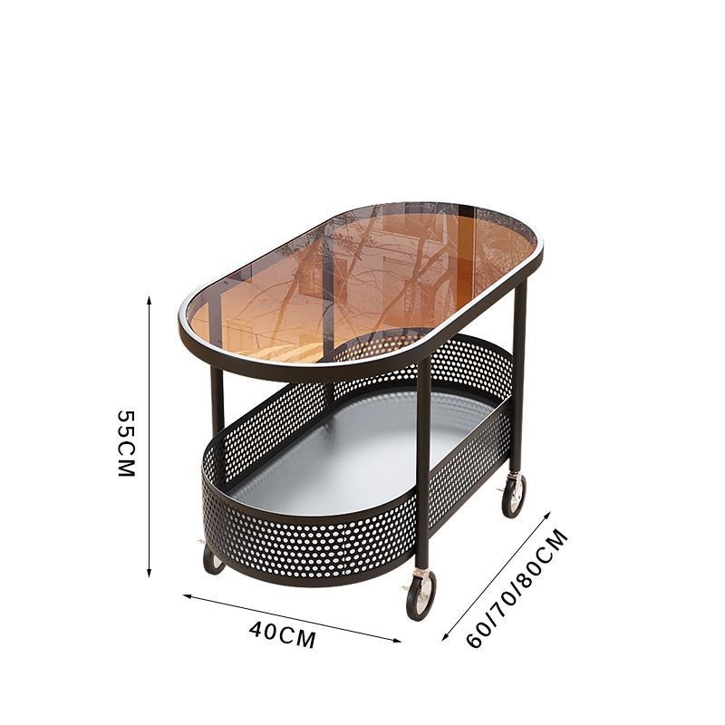 奶油风玻璃小推车现代客厅茶几可移动带轮沙发小桌子简约置物架