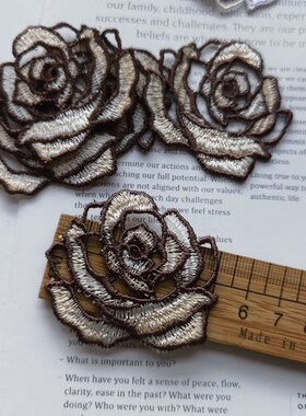 4片 紫色渐变玫瑰镂空单片小花 直径5cm优雅法式乡村刺绣小花