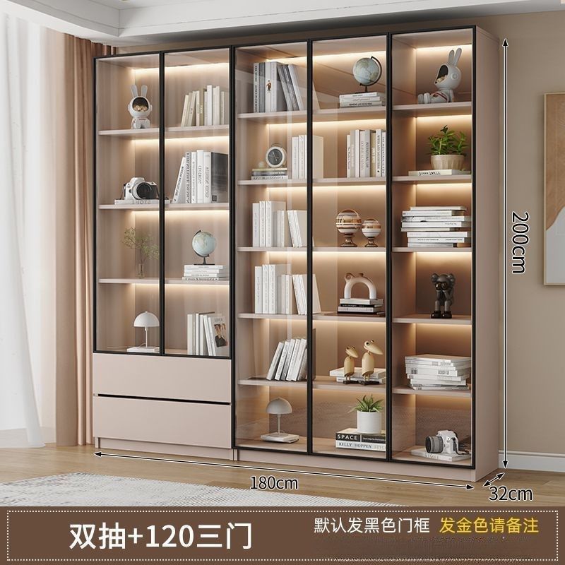 书柜家用带玻璃门客厅一体整墙现代轻奢储物柜酒柜书架展示柜,住宅家具,书架,淘宝优惠券,粉丝福利购,淘宝优惠卷