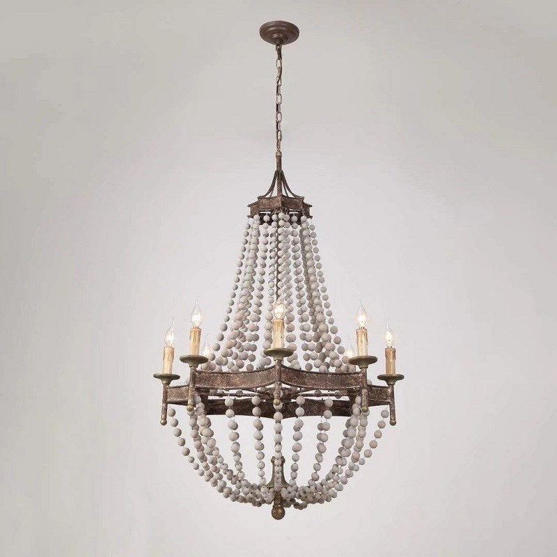 美式乡村别墅复式楼梯水晶灯法式田园客厅餐厅灯民宿复古木珠吊灯