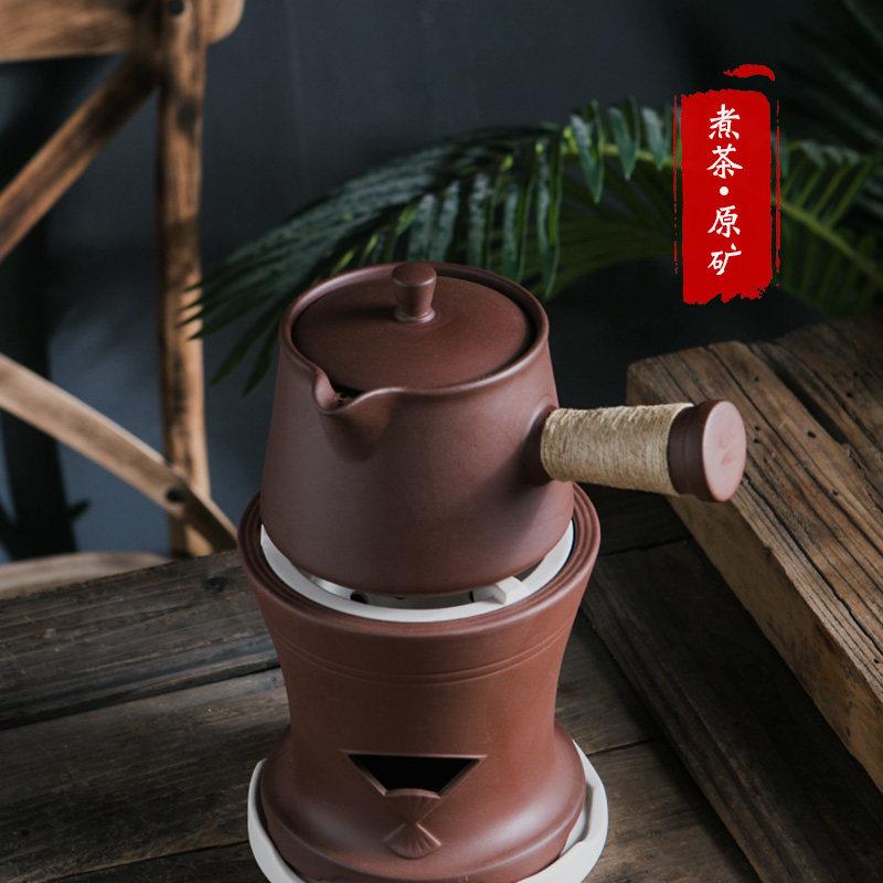 耐热手工侧把陶壶紫泥煮茶壶煮普洱茶炭炉黑晶炉烧水壶砂壶煮茶壶