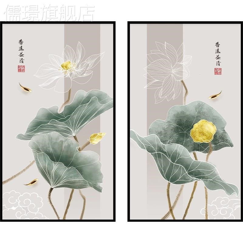网红定制画防水挂画新中式荷花装饰画卫间壁画洗手间门口浴室厕所图片