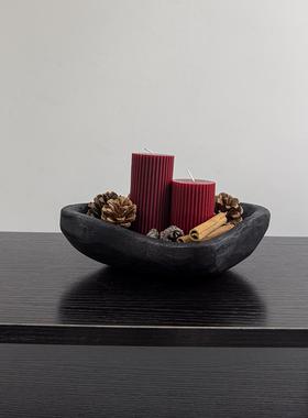 新年氛围香薰蜡烛装饰摆件木质托盘小众高级感蜡烛不规则收纳果盘