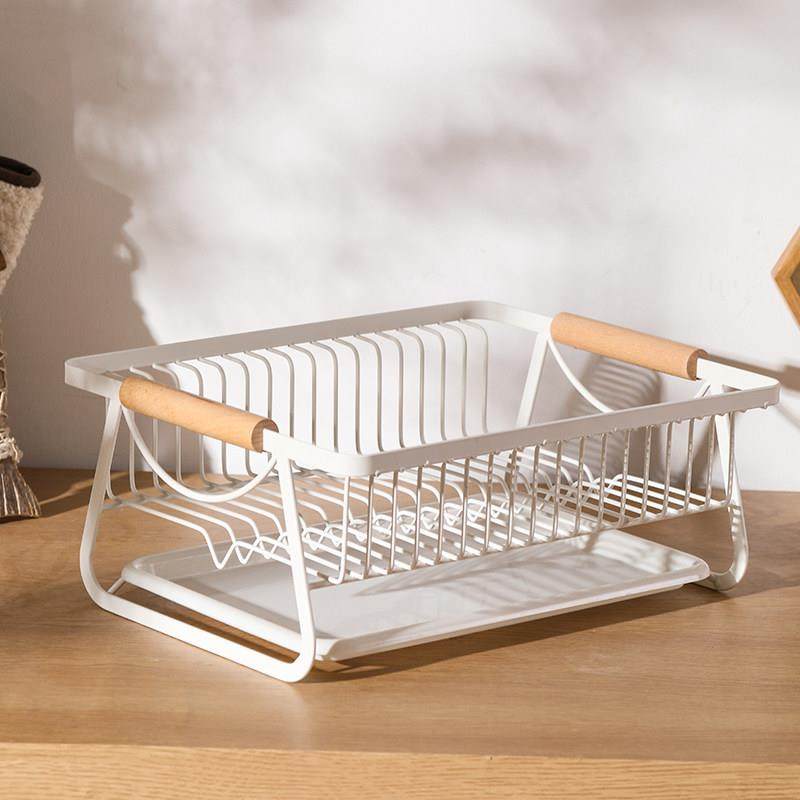日式铁艺桌面碗盘收纳架家用沥水架奶白色木柄厨房餐具收纳置物架,厨房/烹饪用具,碗架,淘宝优惠券,粉丝福利购,淘宝优惠卷