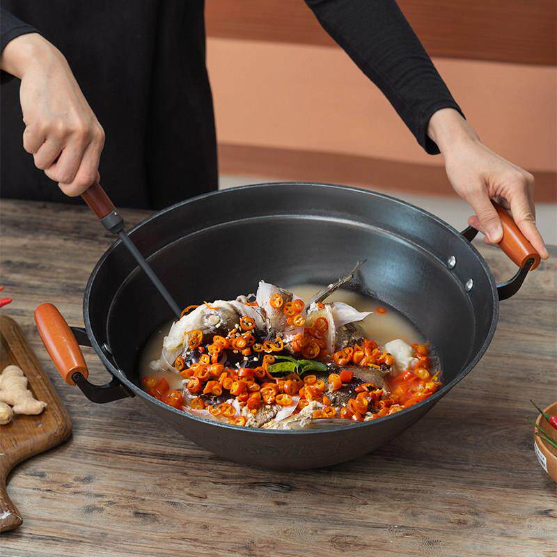 【中华老字号&middot;非遗】老式双耳铁锅炒锅铸铁锅家用瓦斯炉用炒锅