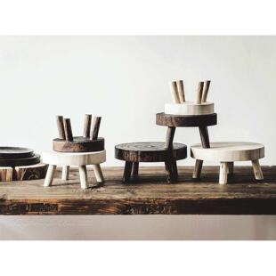 覆古作旧小圆凳花架盆栽增高架乡村破烂风迷你椅子【二店道具铺】