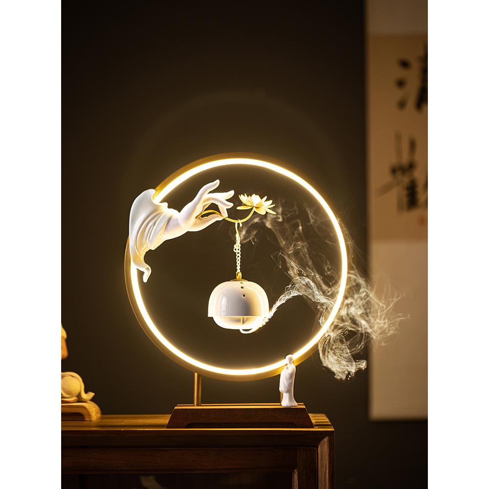 禅意佛手莲花挂式吊炉灯圈摆件家用室内玄关电视柜倒流香香薰香炉