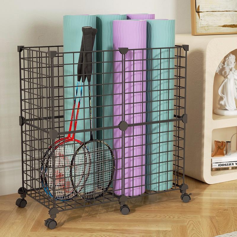 瑜伽垫收纳桶健身器材整理羽毛球篮球运动收纳篮带轮子家用收纳箱