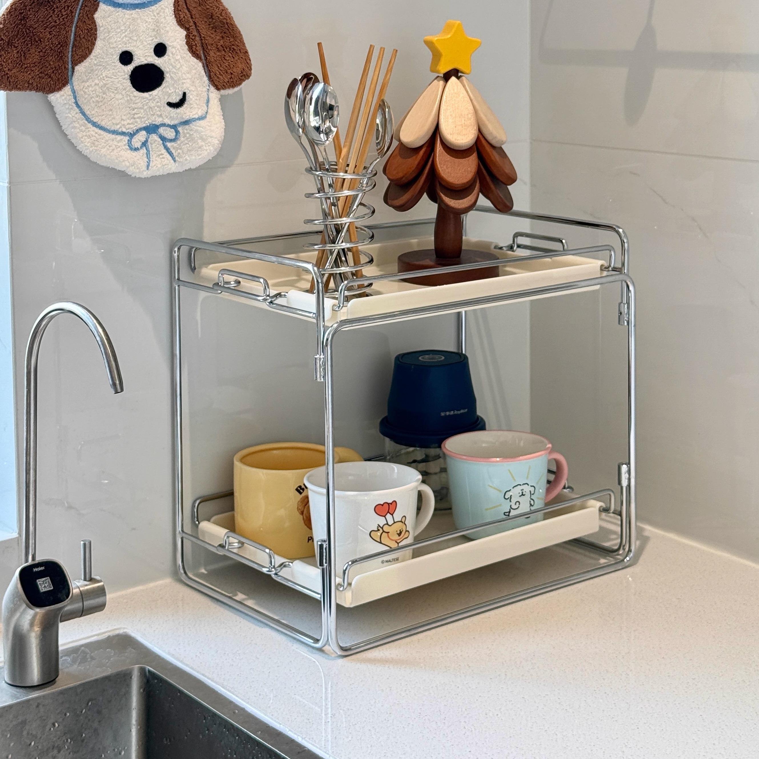 格美居桌面置物架咖啡架餐桌双层水杯茶杯架客厅零食杂物收纳架子