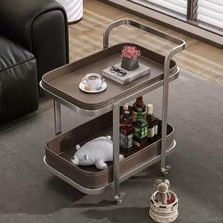 复古客厅沙发移动边几小推车茶几马鞍皮创意式轻奢高级感现代简约