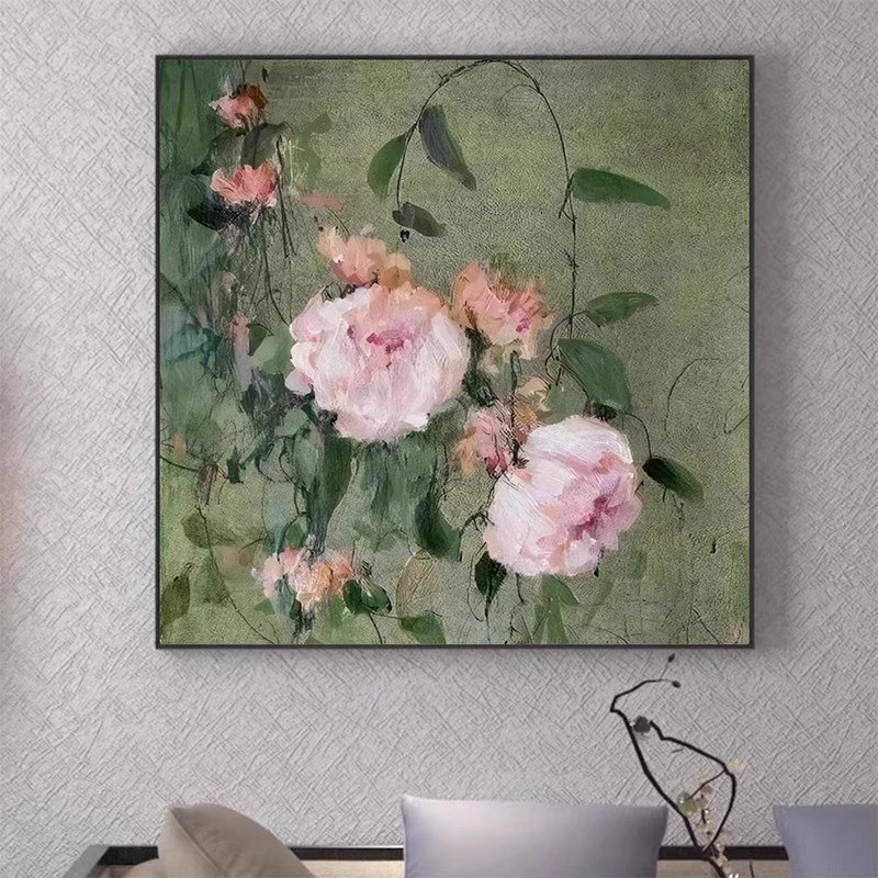 中古风客厅装饰画复古花卉油画沙发背景墙壁画餐厅挂画斗柜摆件画图片