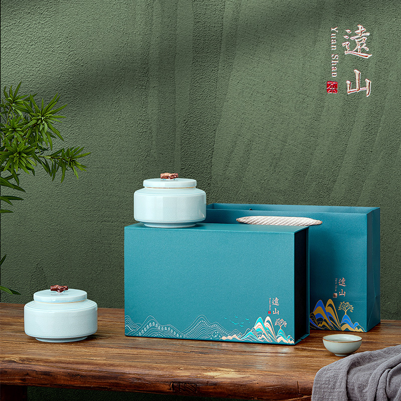 新款高档国潮风半斤茶叶包装盒瓷罐礼盒红茶绿茶龙井茶碧螺春空盒