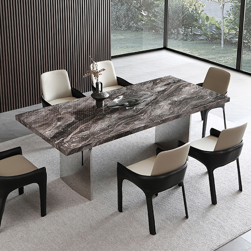 意式简约小户型家用长方形岩板餐桌设计师款威尼斯棕下挂镜面餐桌