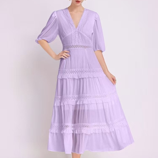 欧美名媛风蕾丝拼接荷叶边大摆修身 蛋糕连衣裙C0920