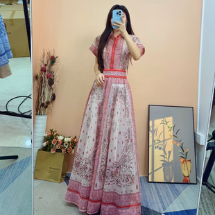 气质复古宫廷风印花拼色优雅高腰长裙D0905 依易原创