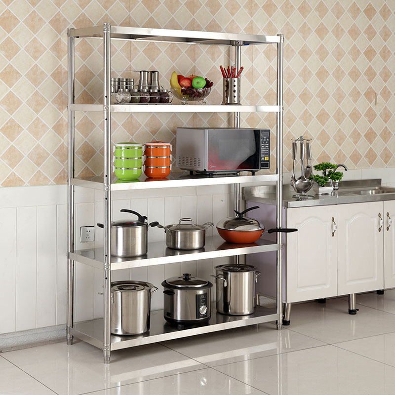 不锈钢厨房置物架五层微波炉架收纳锅架多功能整理落地架5层货架