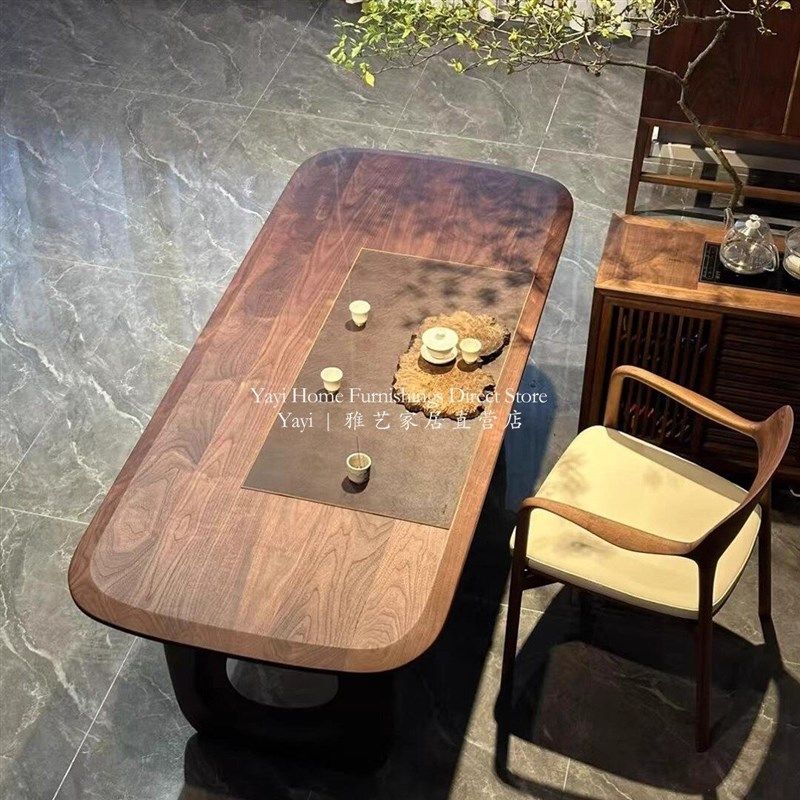 中古风北美黑胡桃木茶桌侘寂风实木客厅餐桌书桌复古设计师办公桌