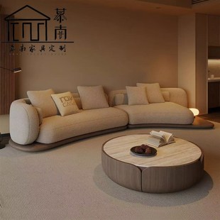 侘寂风设计师异形布艺沙发中古风弧形实木沙发酒店大堂接待沙发