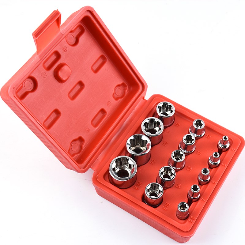 E型套筒组套6角e型梅花型套筒汽修专用工具14件六角花型套筒组合