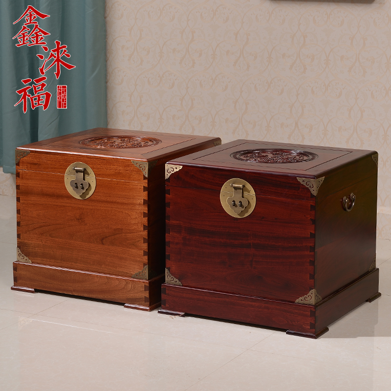 鑫涞福香樟木箱子正方花鸟雕花实木储物箱中式婚嫁结婚箱字画收藏