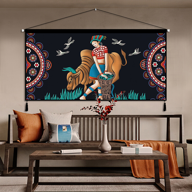 民族风布艺挂画挂布背景布少数民族挂毯布画客厅卧室民宿墙面装饰
