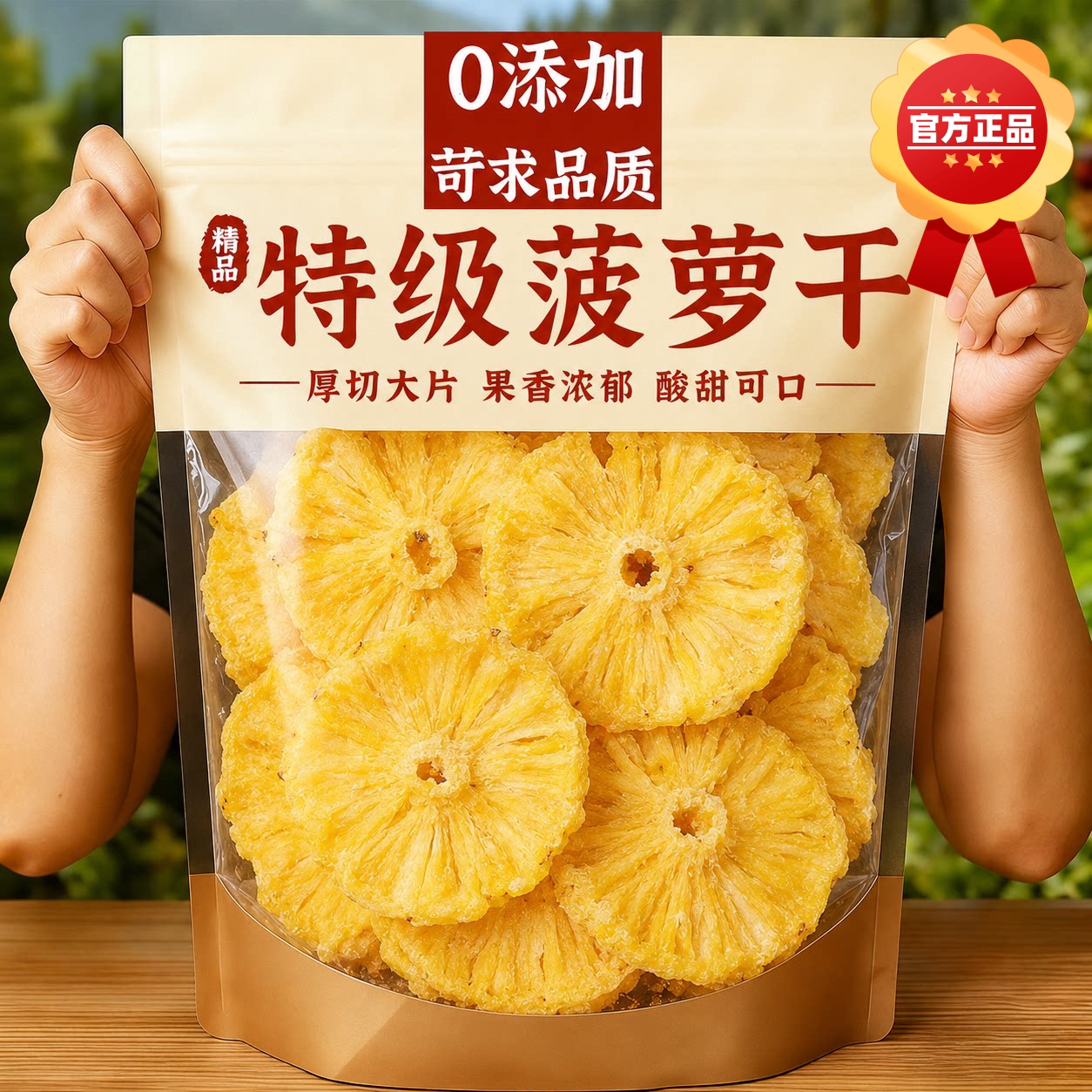 海南金钻凤梨干菠萝干果脯无添加蔗糖厚切凤梨圈果干孕妇健康零食