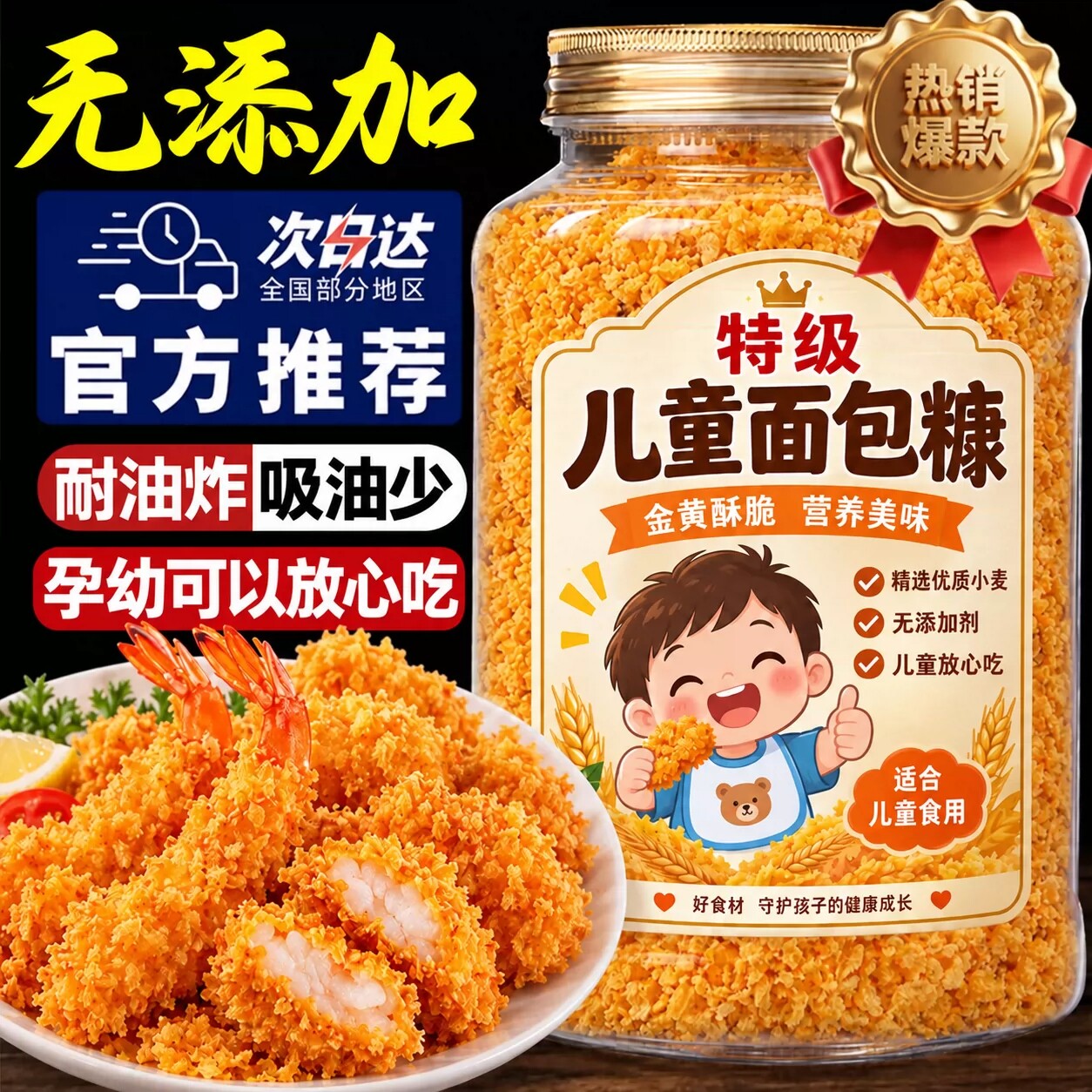 面包糠家用油炸0添加儿童面包糠黄白炸鸡柳香蕉易裹易炸商用脆软