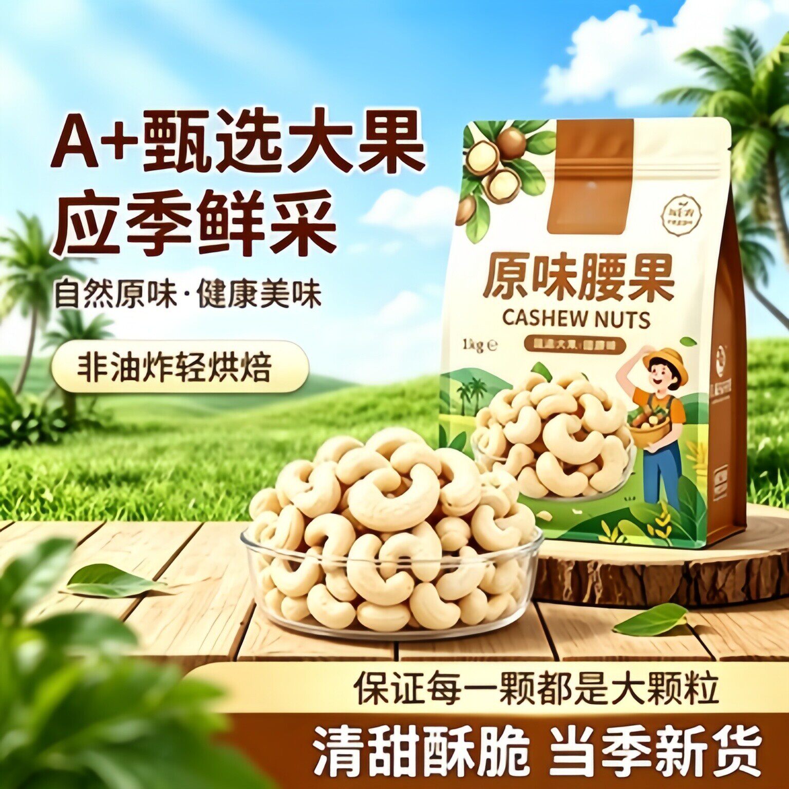 央妈推荐原味腰果仁500g越南特产生熟腰果白腰果坚果干即食无添加