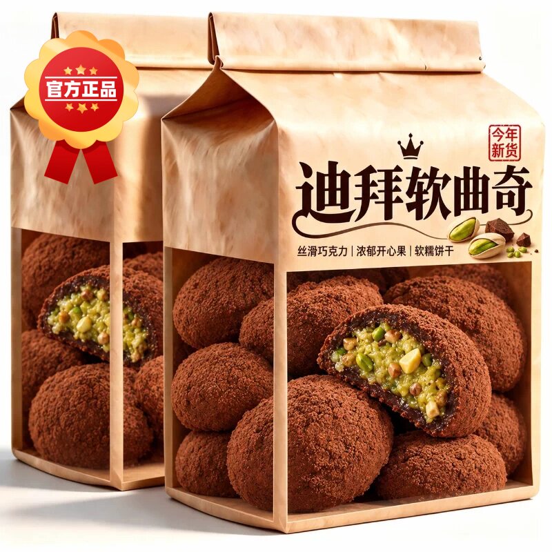 迪拜风味巧克力软曲奇开心果味拉丝糕点心下午茶甜点零食品休闲