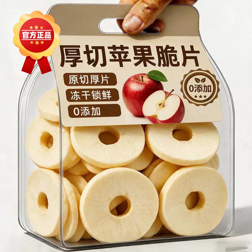苹果圈脆片无糖无添加纯冻干水果干厚切去皮去核原味果脯休闲零食