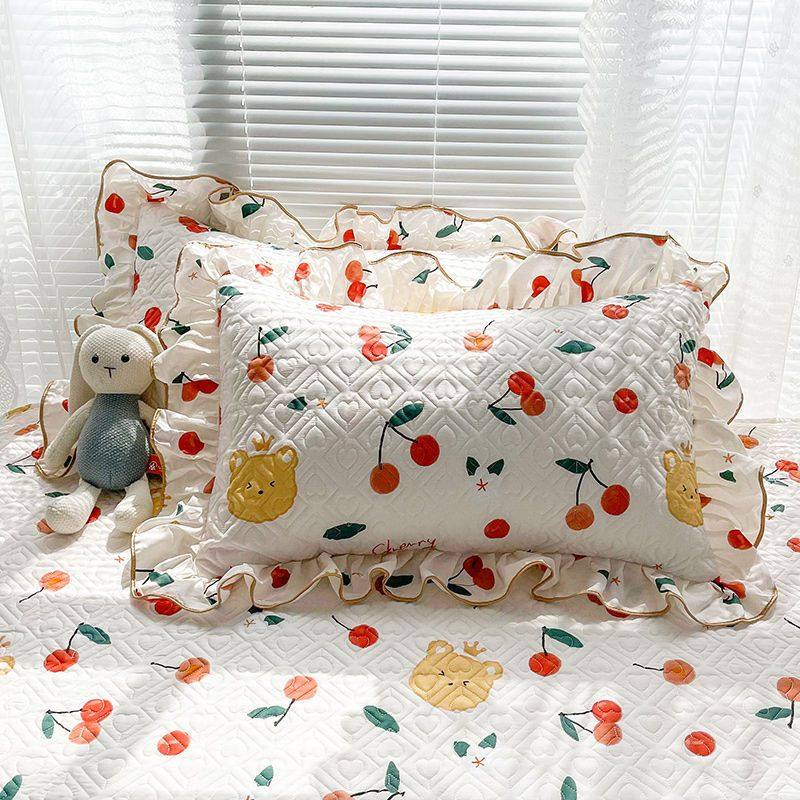 全棉枕套纯棉夹棉加厚花边枕头套一对装加大48x74cm信封成人枕罩