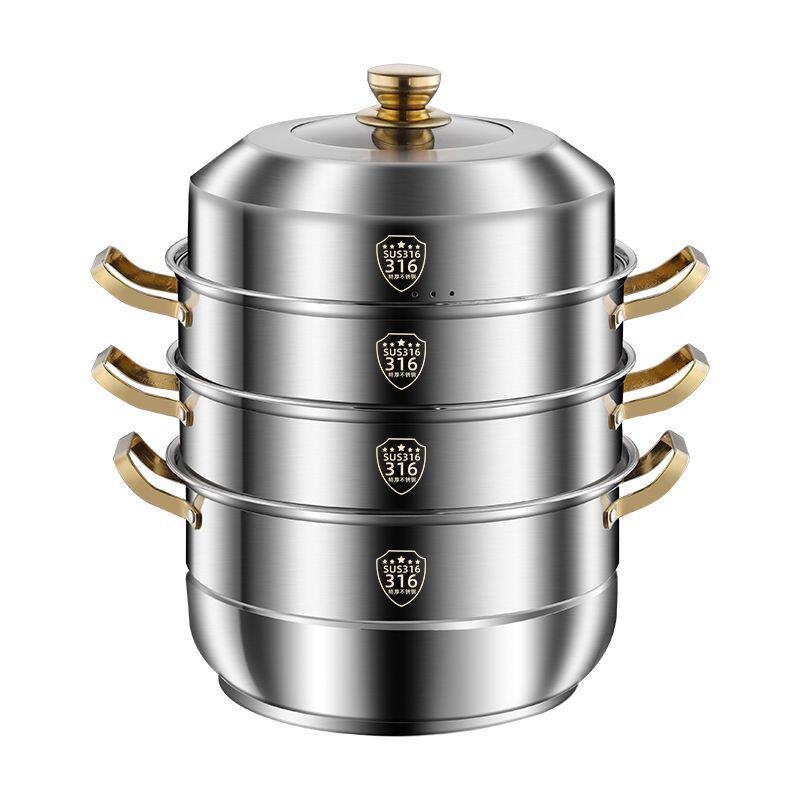 耐烧316不锈钢蒸锅加厚食品级304汤锅家用蒸馒头三四层电磁炉通用