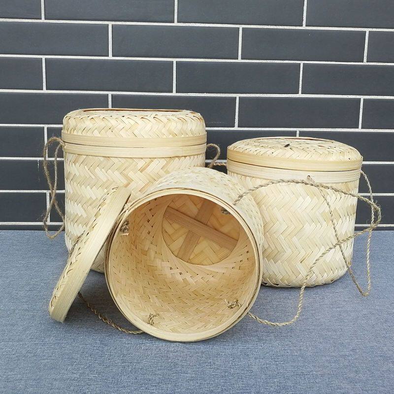 广西手工编织竹筐竹篓竹篮竹编制品 空盒茶叶礼盒 复古月饼盒包装