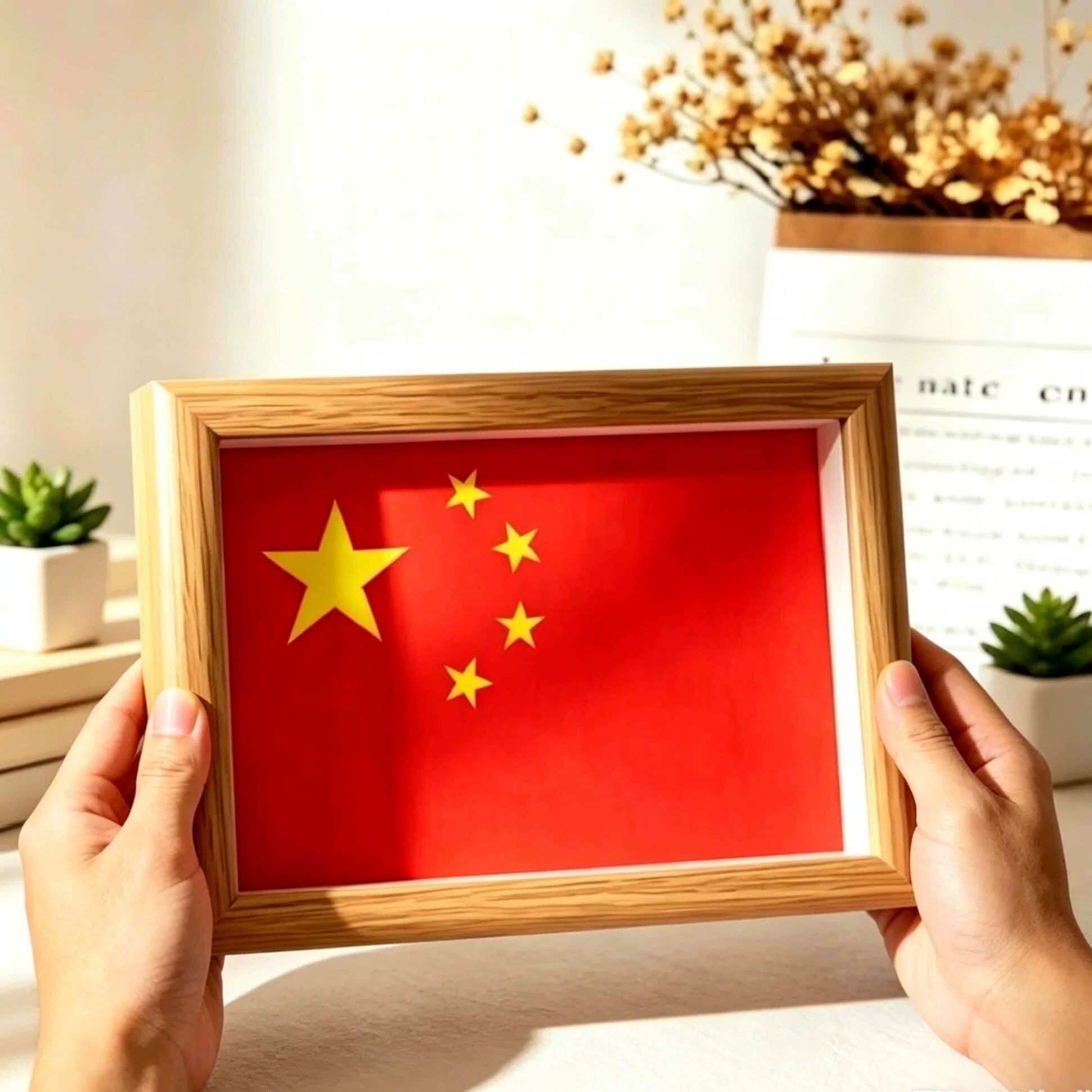 国庆中国红红旗桌面相框送礼摆件