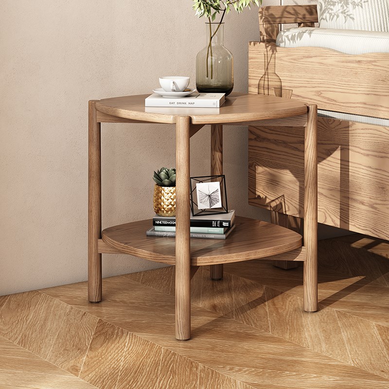 实木圆形茶几家用简约现代小圆桌客厅沙发K边几北欧小户型边桌角