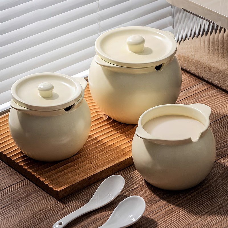 陶瓷猪油罐家用耐高温带盖荤油罐盆厨房J装油罐油容器辣椒罐专用