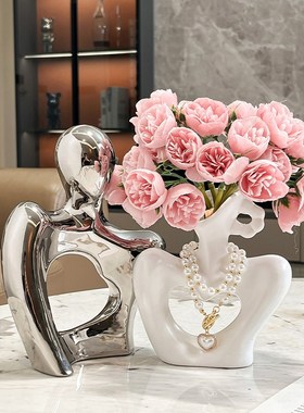 轻奢艺术人物陶瓷花瓶摆件客厅电视柜插花花N器酒柜现代家居装饰