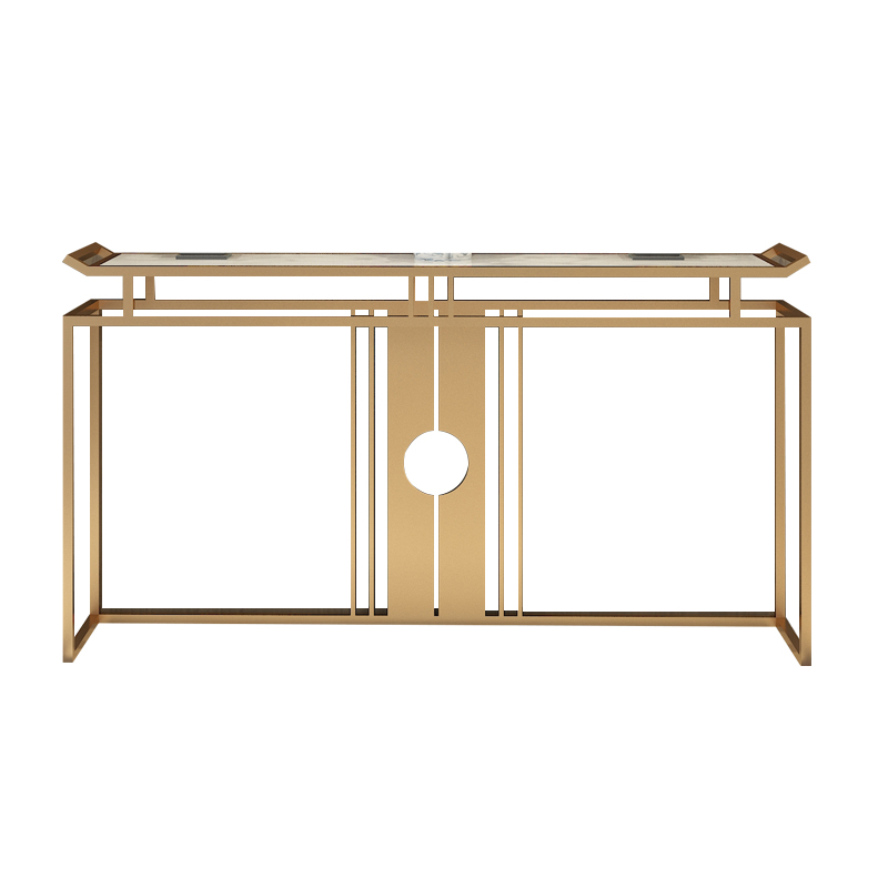 新中式入户大理石玄关桌子大堂会所装饰端景台条几过道靠墙玄关台